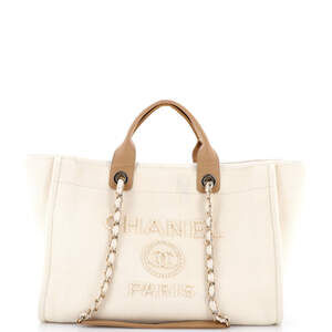 Chanel Medium Deauville Tote Pearl Embellished Canvas